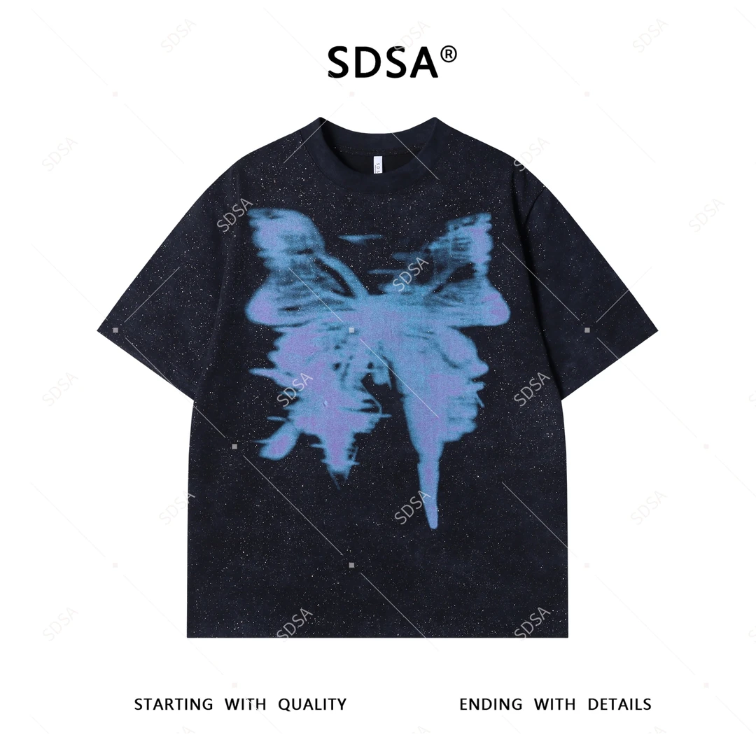 SDSA夏季新款男士痞帅简约满天星蝴蝶印花圆领短袖T恤显瘦百搭