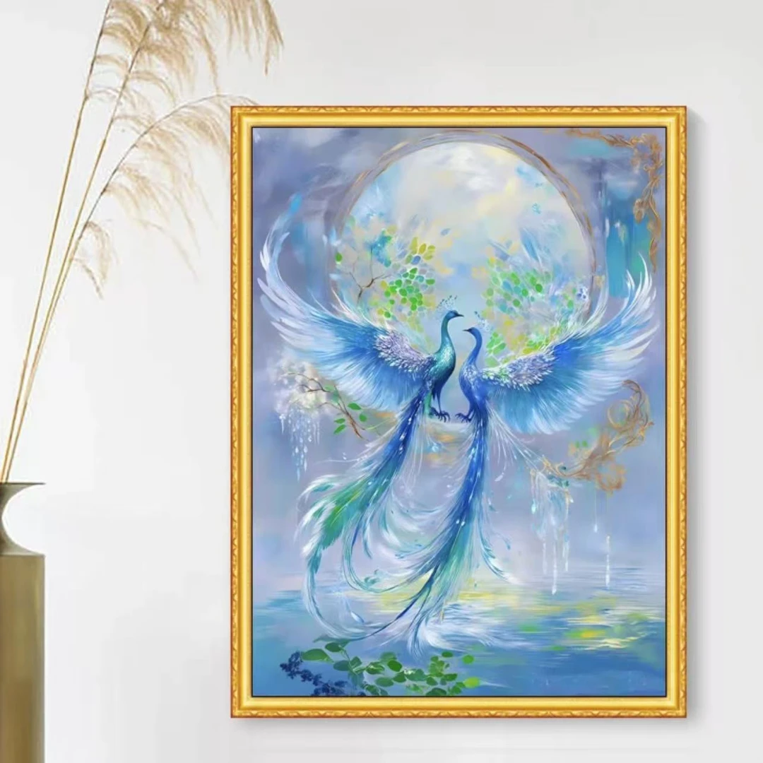 十字绣 JYG664蓝翎双凤，大格尺寸65x85CM，41个色