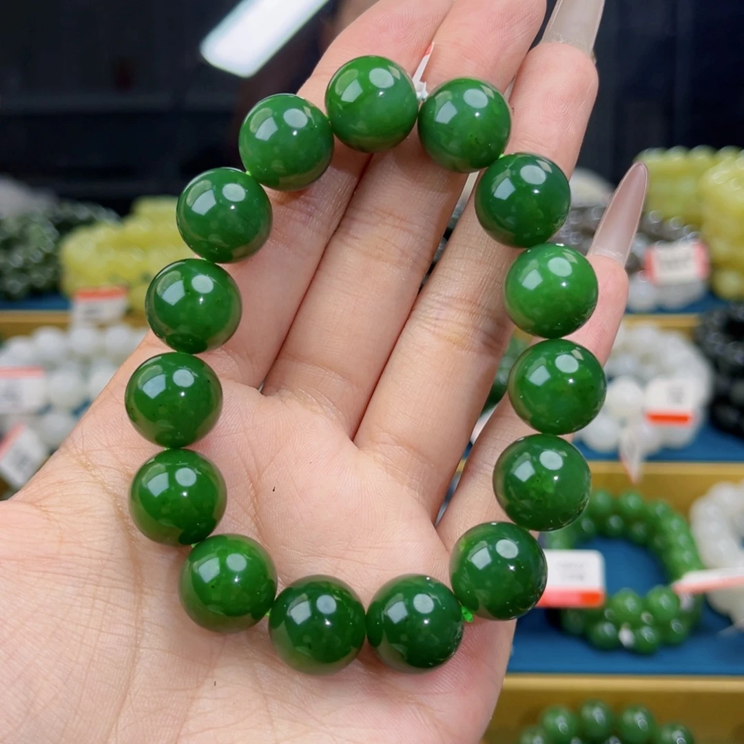 3***℃和田玉未镶嵌手链天然和田玉俄碧辣阳绿手串14