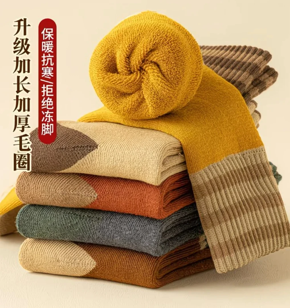 10双袜子女秋冬季加绒加厚保暖中筒毛圈袜美拉德潮流日系复古长袜