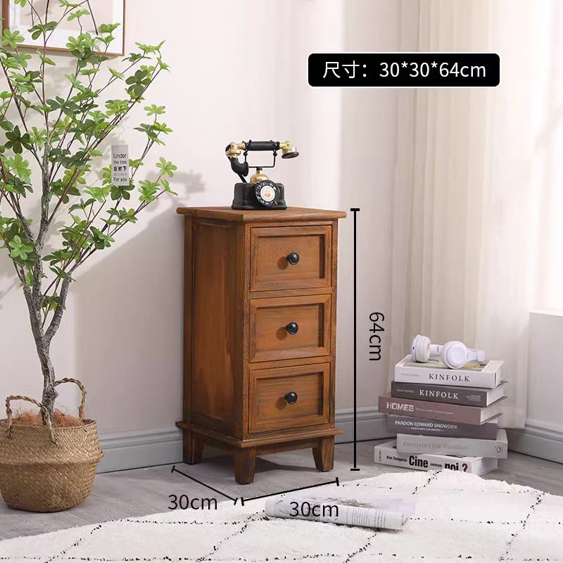 3030三抽烧色收纳柜简约窄边窄柜夹缝柜复古柜边几置物家用床边柜