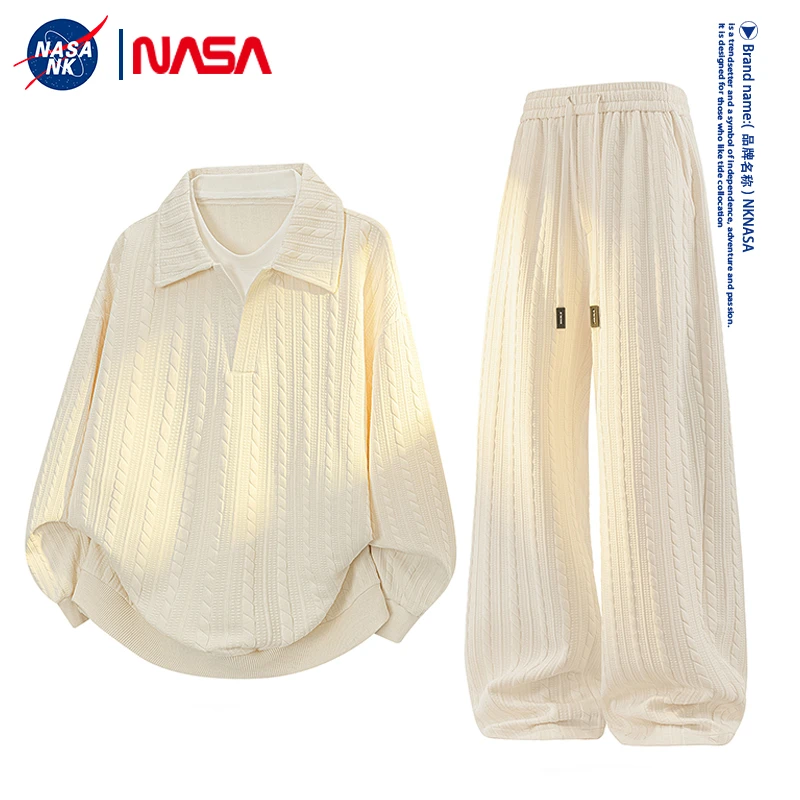 NASA联名青少年大码提花卫衣男士套装肌理感宽松两件套高级感一套