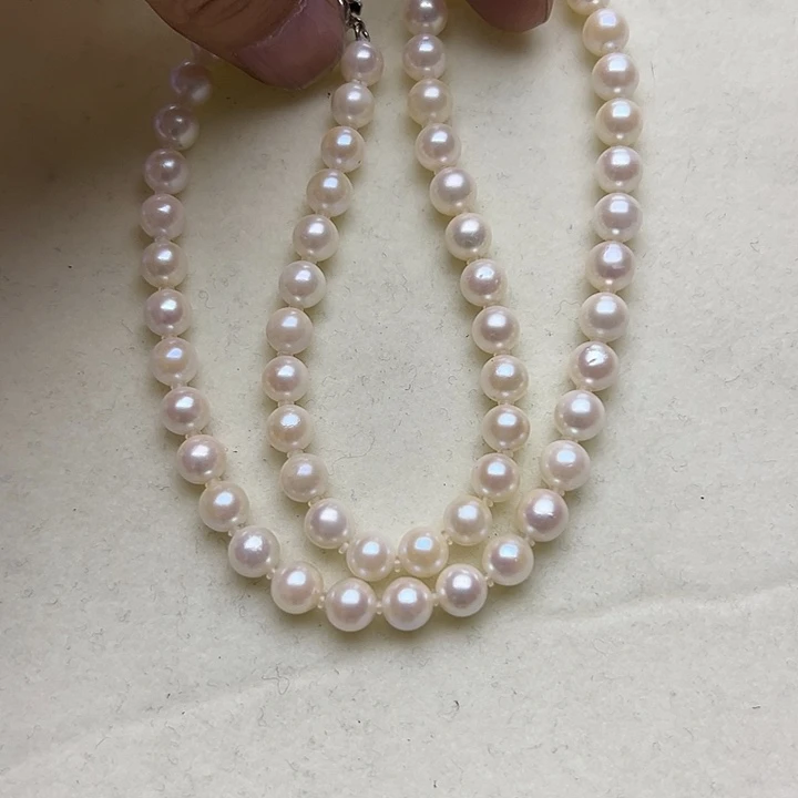 项链海水珍珠银S925镶嵌海水akoya珍珠项链6-7mm