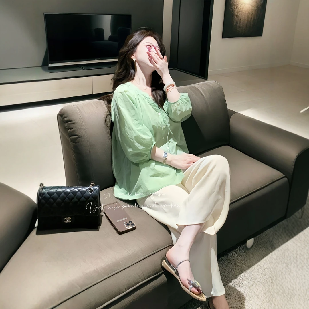 夏装穿搭套装女大码胖mm上衣阔腿裤子韩系气质温柔减龄两件套装女