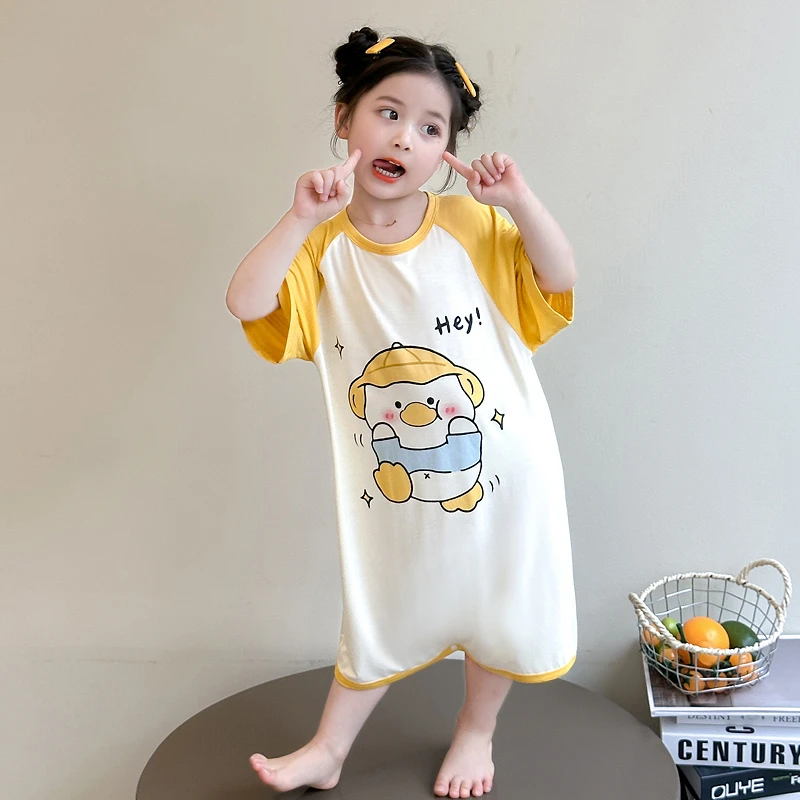 女童连体睡衣夏季薄款短袖A类莫代尔婴幼儿童宝宝睡裙小女孩睡袋1