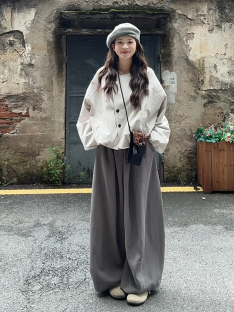 不规则斜领短款夹克外套女早秋新款韩系超好看花苞上衣裤子套装