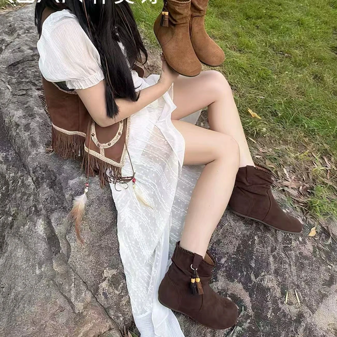 厚底时装靴女新款复古显瘦套筒马丁靴短靴888202(不加绒)