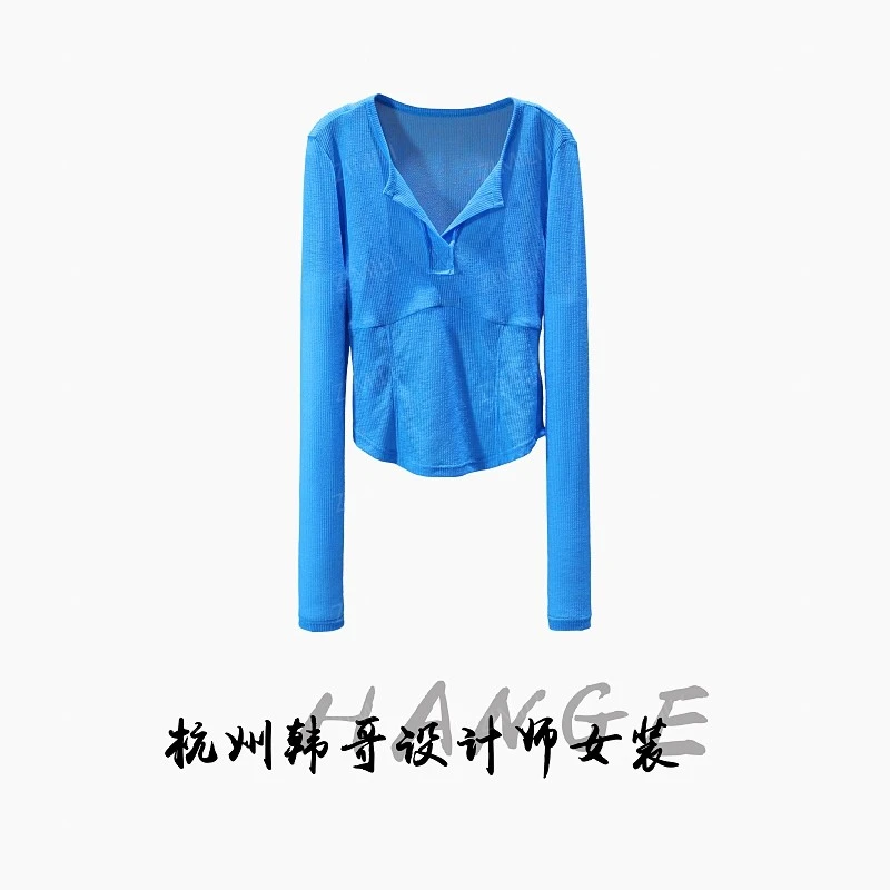 【韩哥欧货女装】冬季热感螺纹《琳琅》蓝色高弹显瘦打底上衣26112-B2