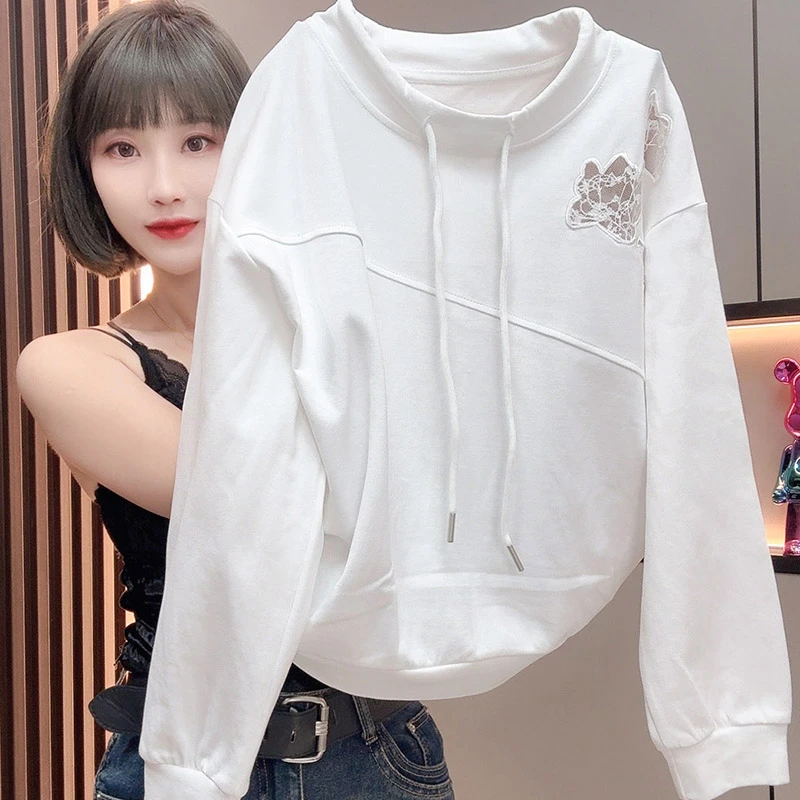 秋季设计感漂亮减龄立领卫衣女款无帽长袖法式抽绳慵懒风镂空上衣