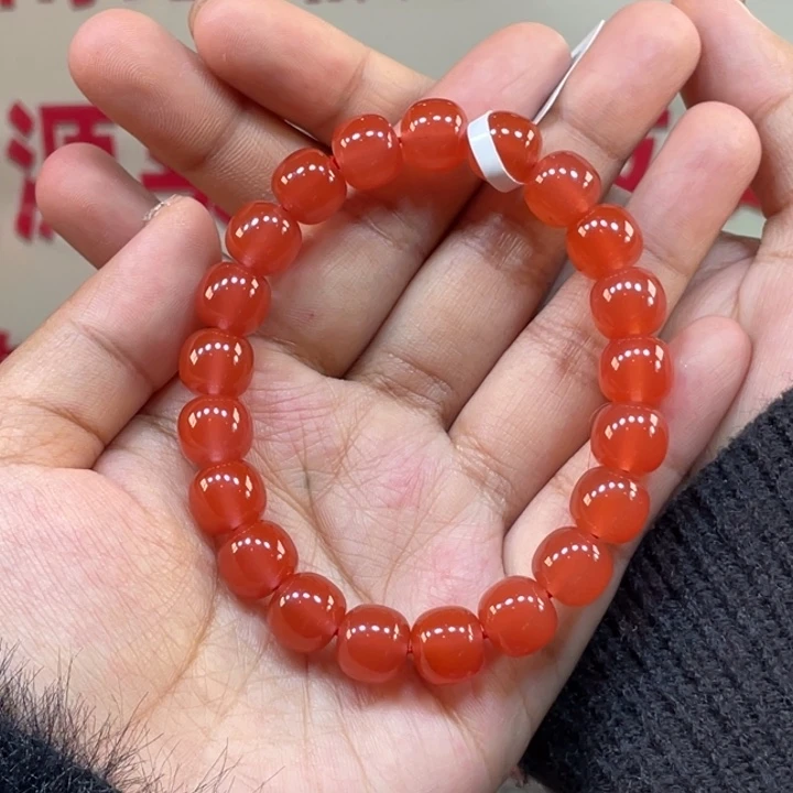 南红玛瑙原矿南红大黑洞水红老型卡10手串未镶嵌