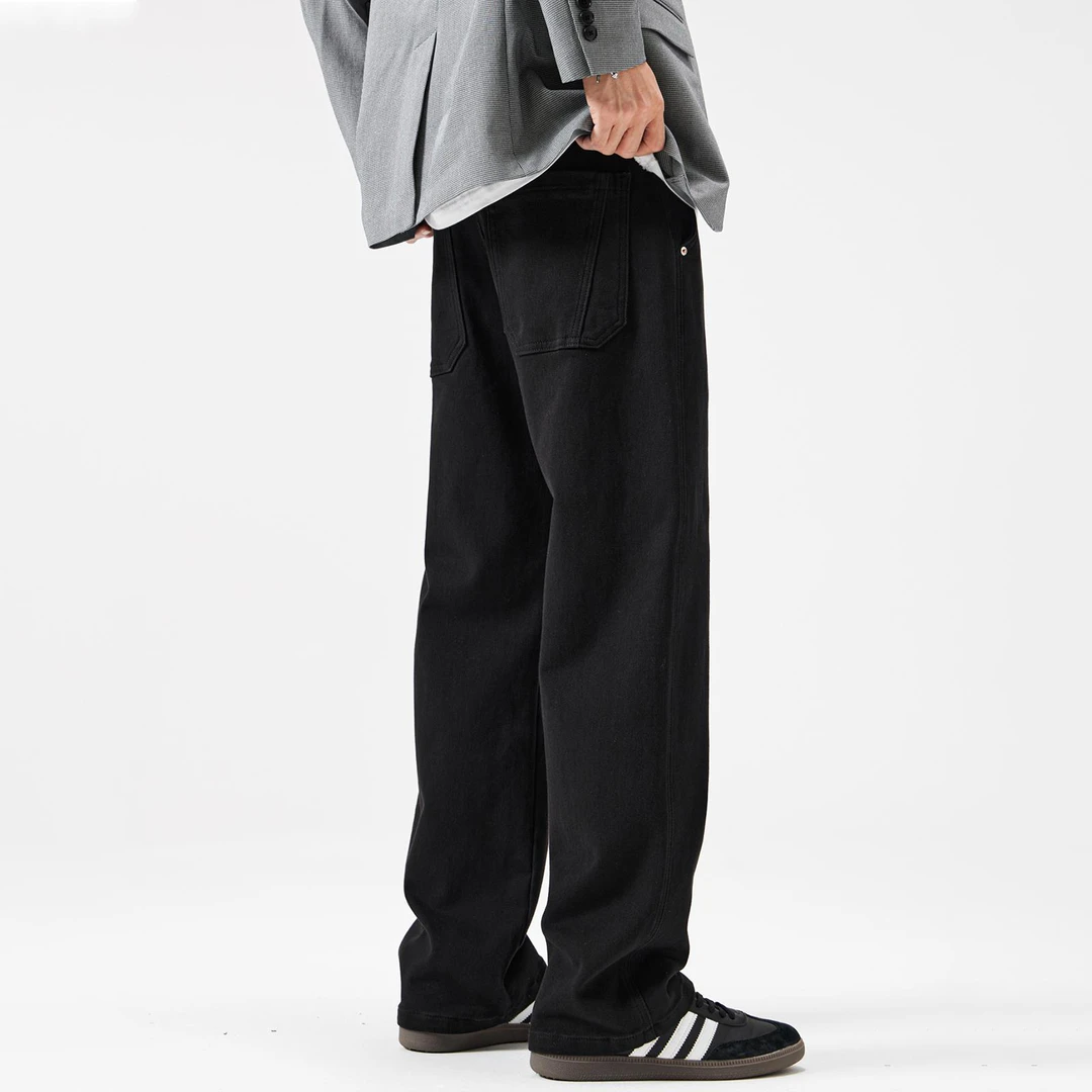 微弹黑色新款直筒牛仔裤男款秋冬cleanfit素色宽松爆款阔腿休闲裤