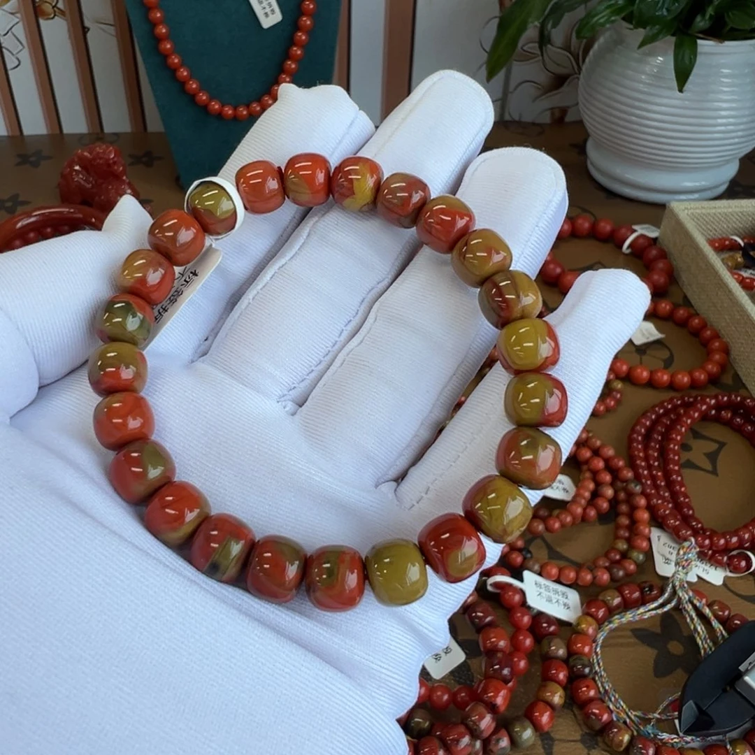 袁***辣南红玛瑙未镶嵌手串昭通巧家黄皮包浆9mm