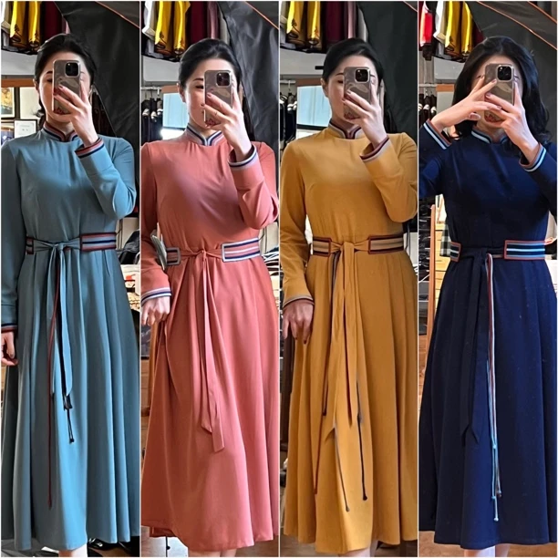 乌银·纯色马蹄袖连衣裙120cm+腰封