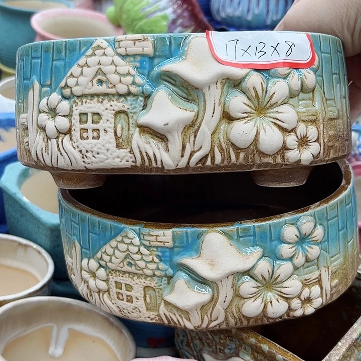 多肉绿植陶瓷花盆9.9包邮，有孔