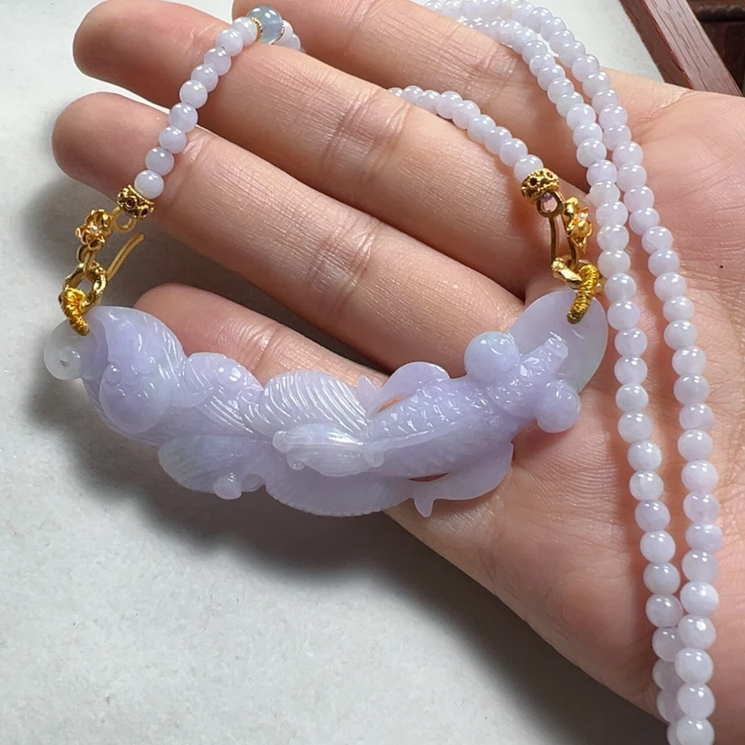 翡翠未镶嵌项链紫鱼