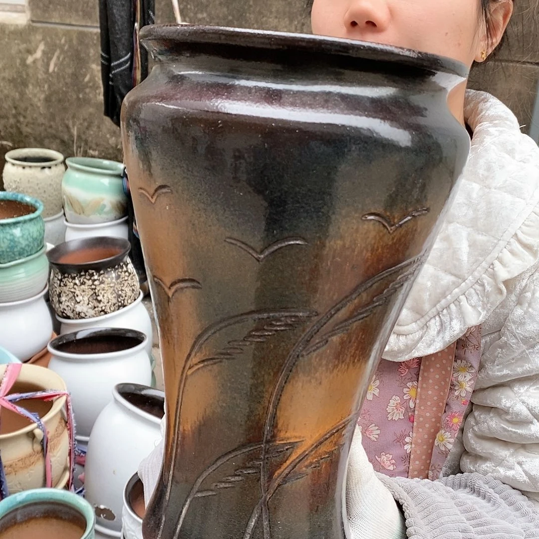 紫砂花盆瑕疵口18高30