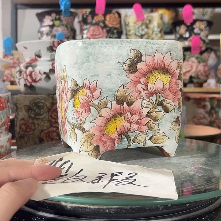 满38包邮 景德镇手绘花盆