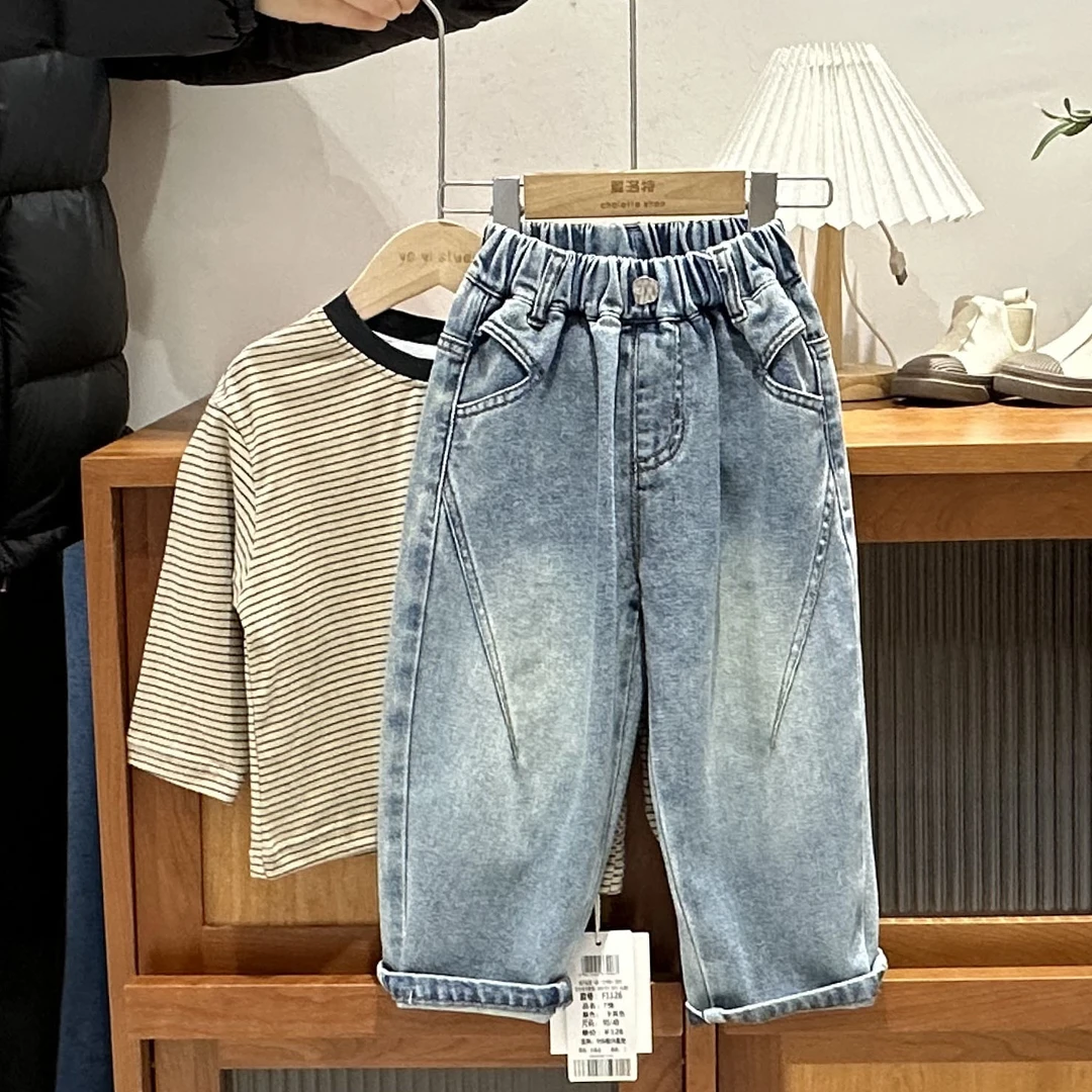 儿童春季设计款百搭明线牛仔裤65825