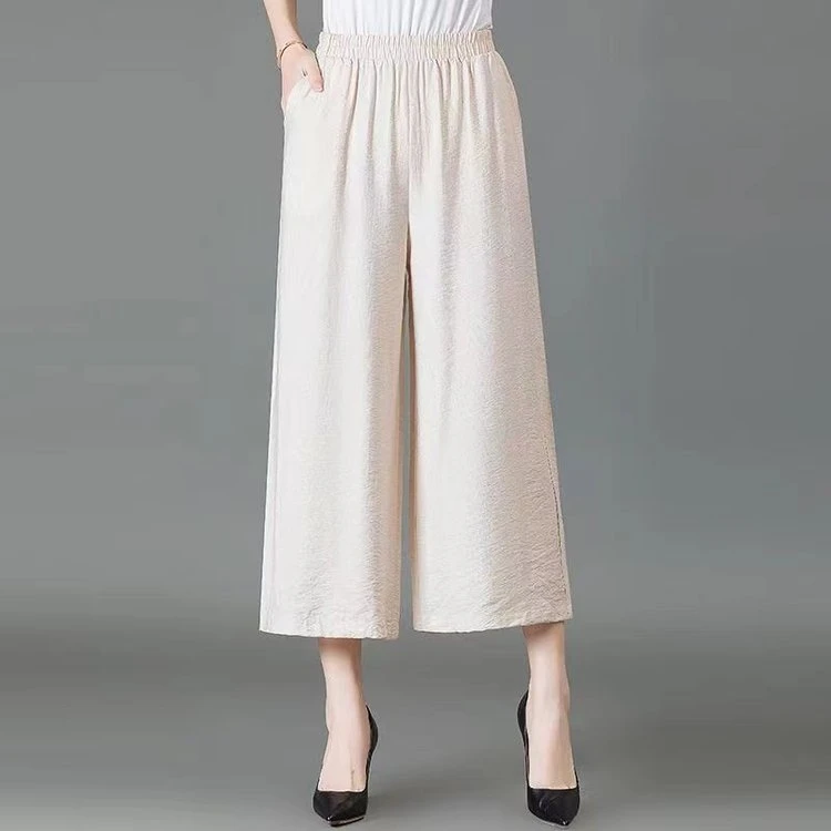 妈妈气质休闲裤直通裤米色黑色百搭九分裤夏装时尚中老年夏季裤子