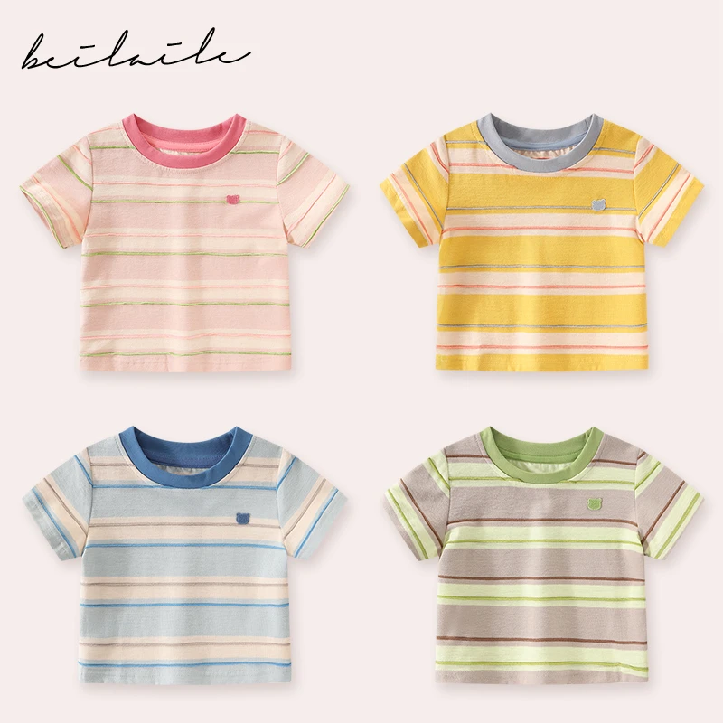 【亲子卡通短袖T 小乐妈咪】婴儿装男女童短袖条纹T恤夏装宝宝夏季