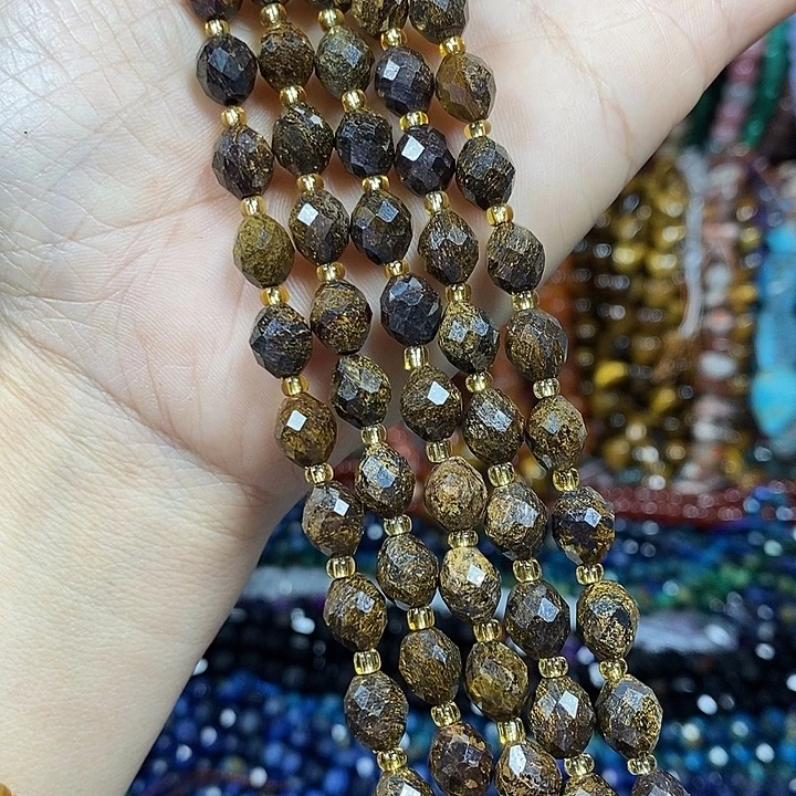 玛瑙/玉髓未镶嵌珠宝半成品天然古铜灰米切卡7*8mm一条