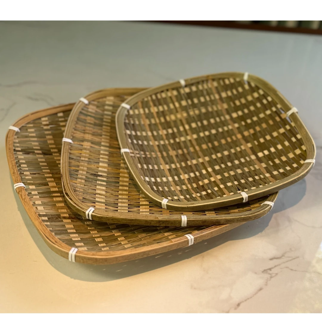 （23+26+29CM）方形三件套精美手工竹编点心盘早餐盘坚果盘