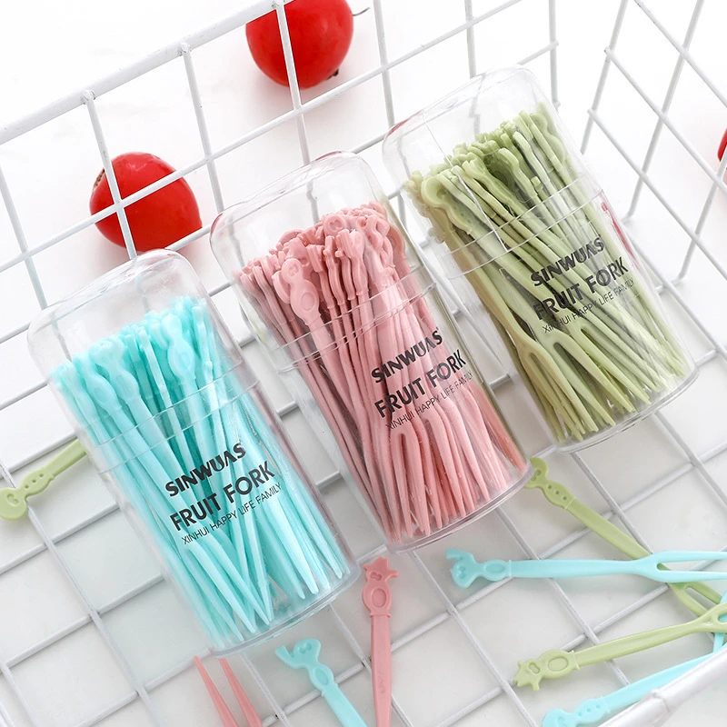 一次性水果叉 卡通水果叉一次性叉家用水果签蛋糕叉月饼叉 甜品签