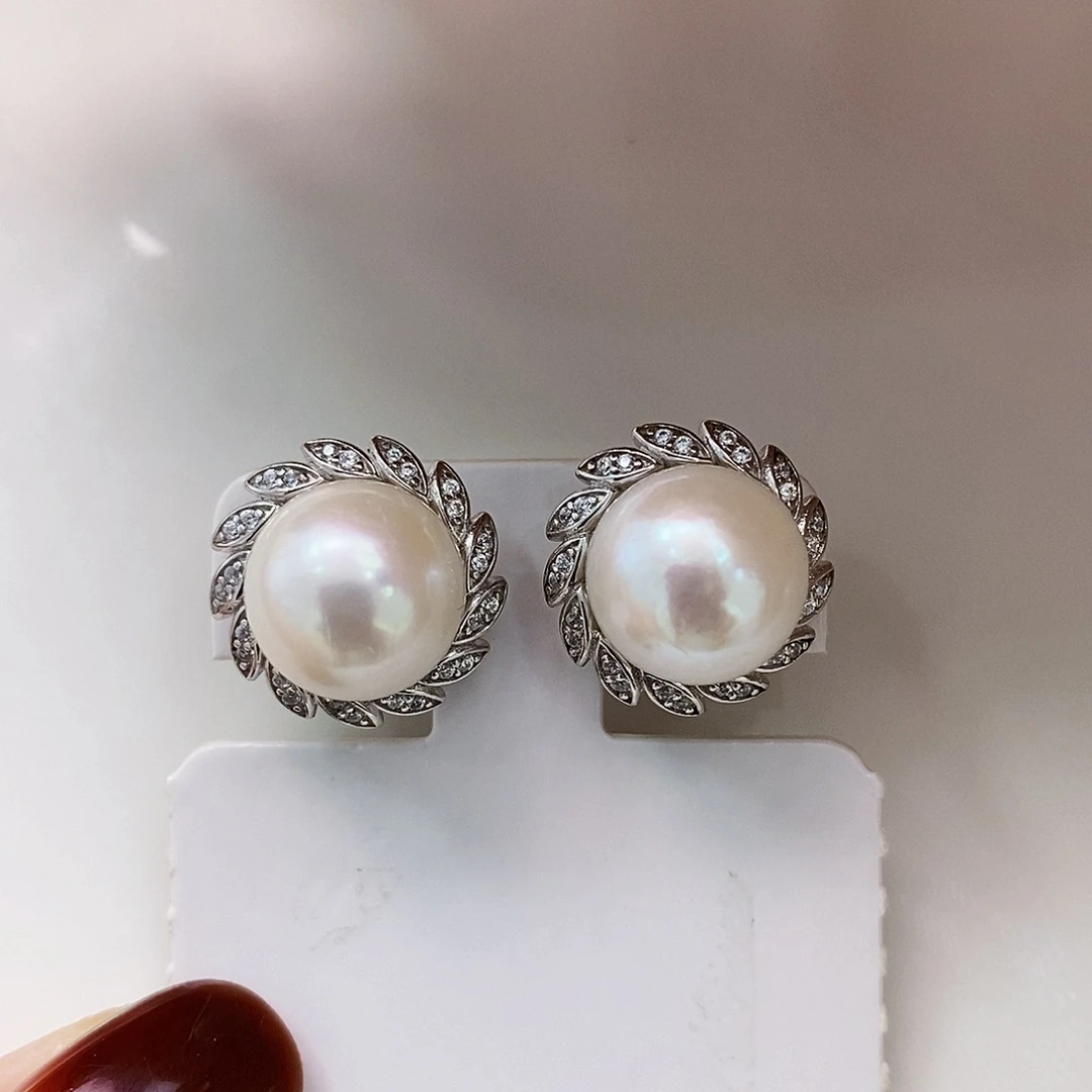 银S925镶嵌特价福利极光耳饰11-12mm淡水珍珠