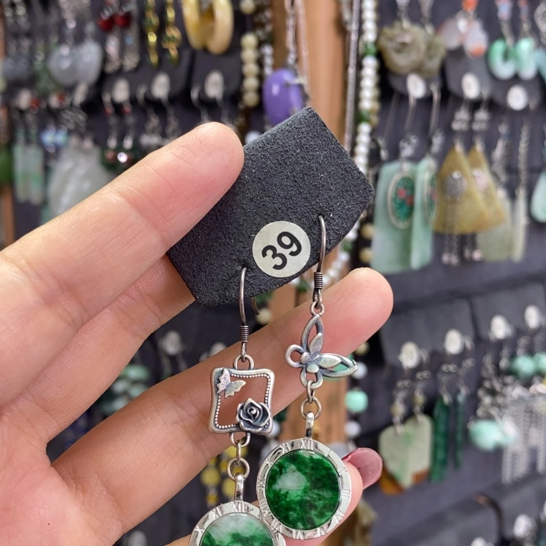 翡翠银S925镶嵌耳饰于*X27