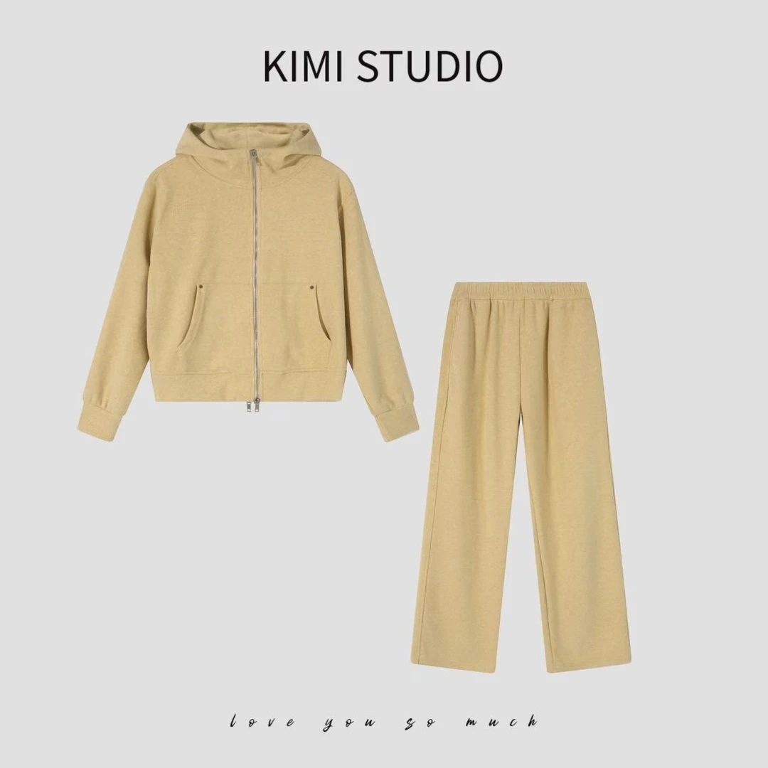 #开春纯色百搭简约休闲风连帽卫衣套装女AW241456