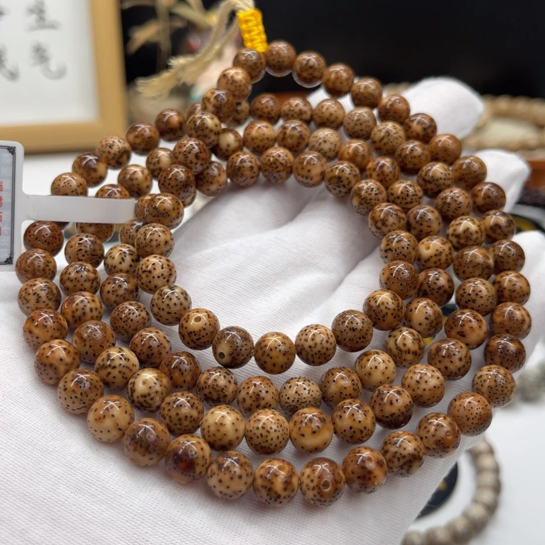 手串星月菩提焦糖玛奇朵8mm圆珠琥珀金花虎皮陈籽爆油手感