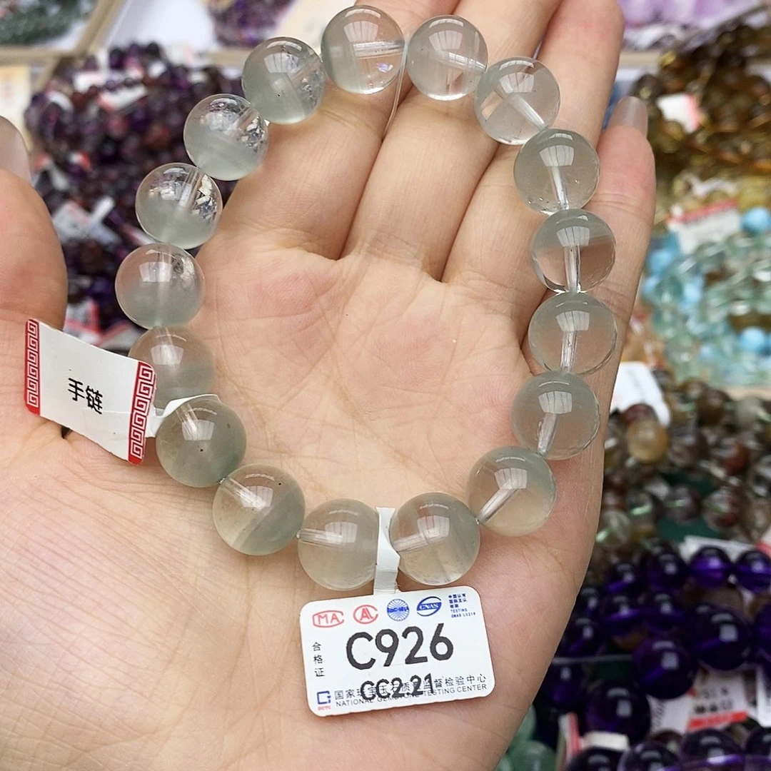 水晶手链未镶嵌C926 翠绿幽灵 聚宝盆 12m+