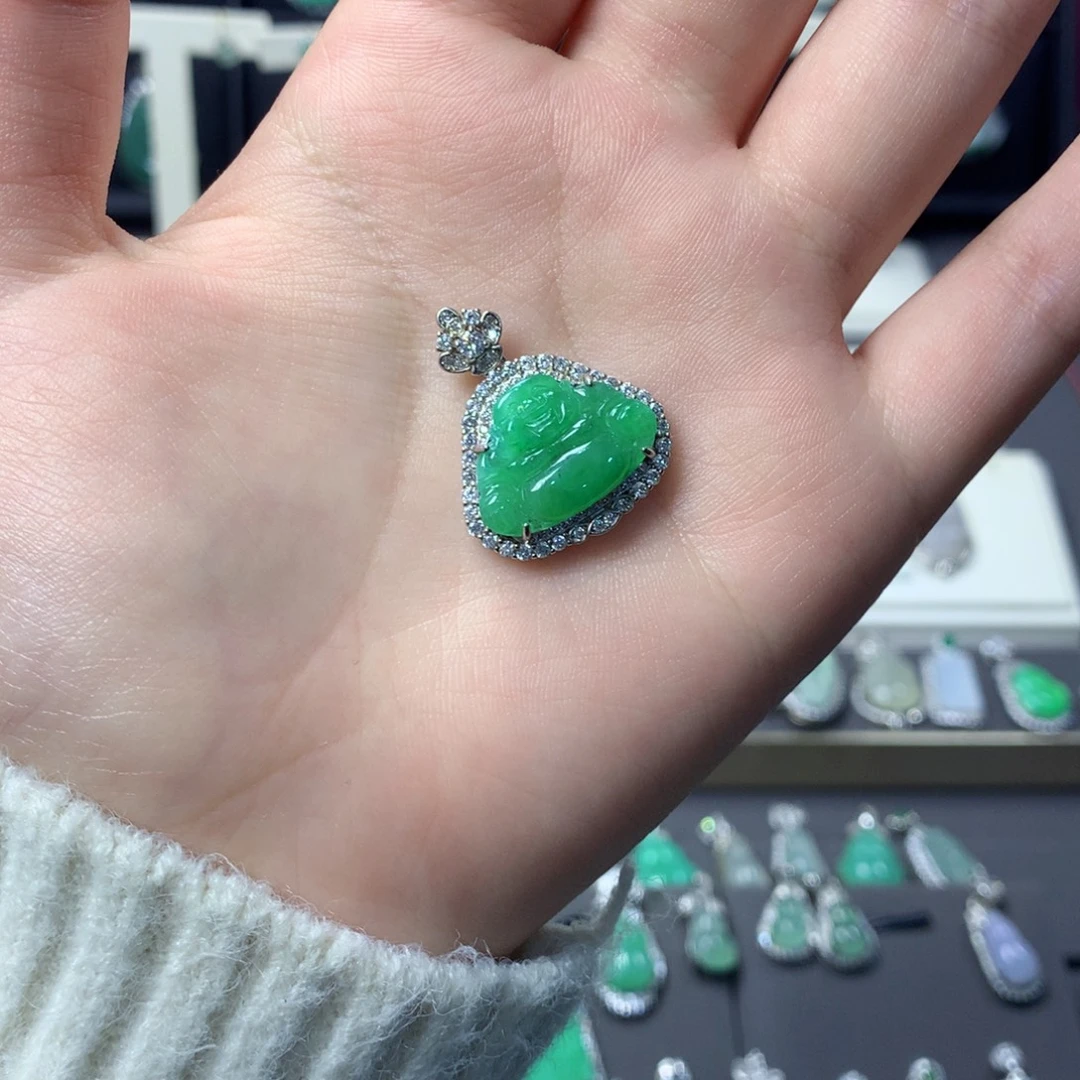 翡翠银S925镶嵌挂件