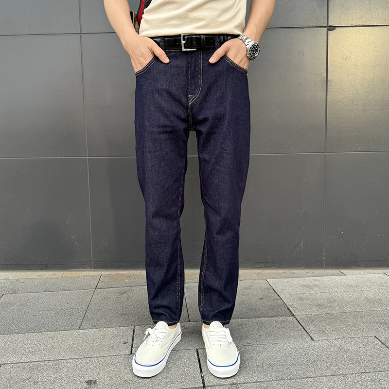 不掉色蓝色牛仔裤男士夏季薄款9分裤微宽松锥型8分裤3个裤长选择
