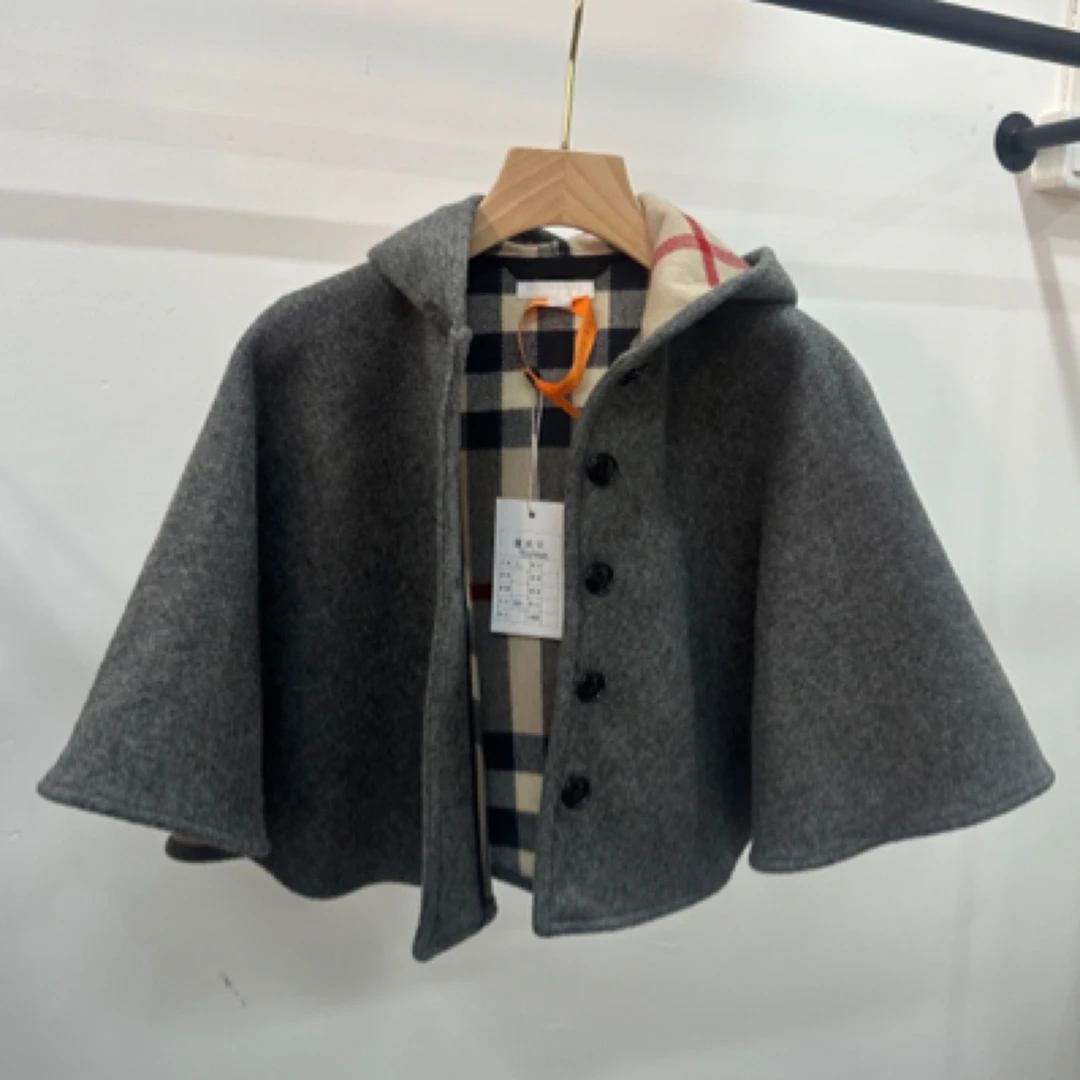 99新 BURBERRY/博柏利 格纹羊毛斗篷/D01481/L码