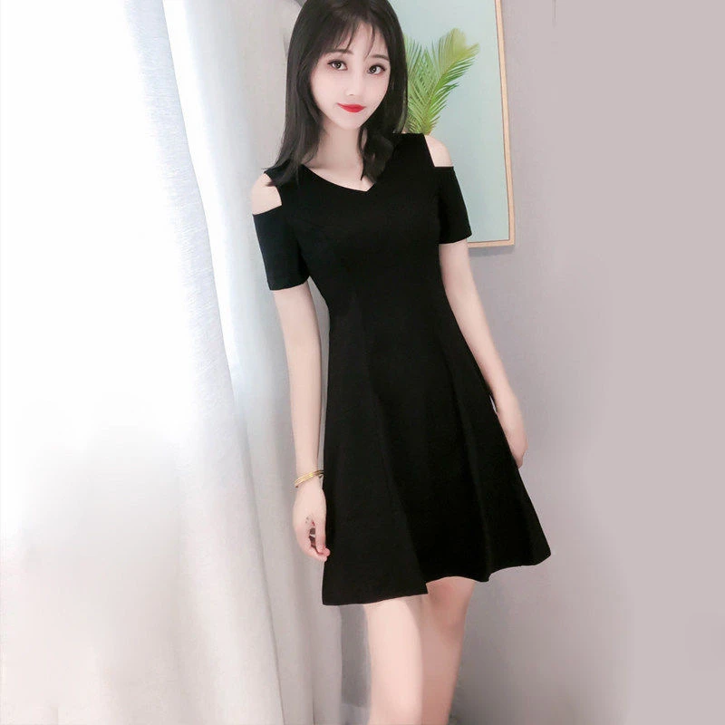 连衣裙2025新款衣服女装夏天裙子短袖黑色气质收腰小个子a字显瘦