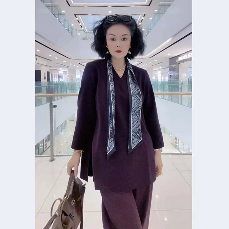 秋新款高级V领气质大码宽松显瘦简约百搭通勤开叉时尚显瘦正肩T恤