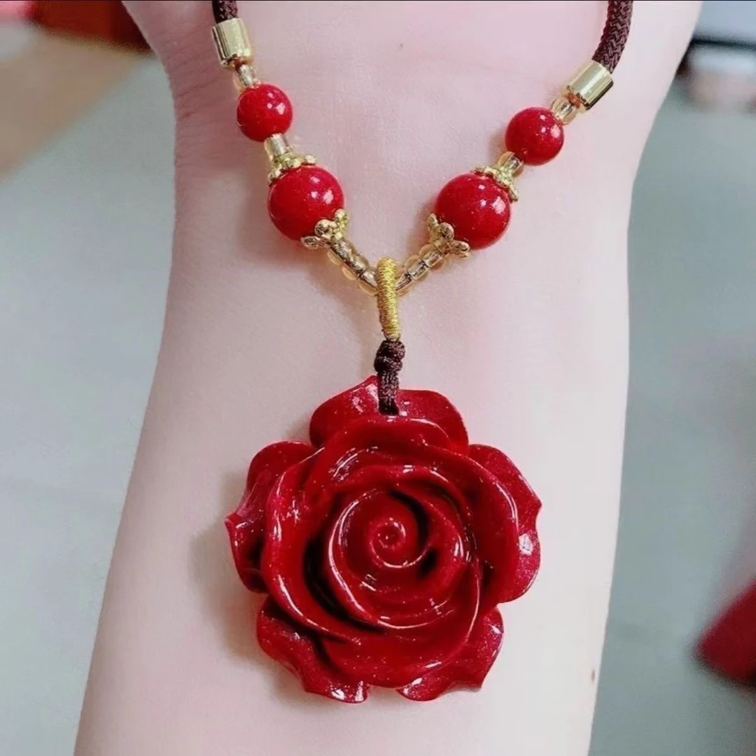 含辰砂工艺品正品朱砂玫瑰花吊坠假一赔四