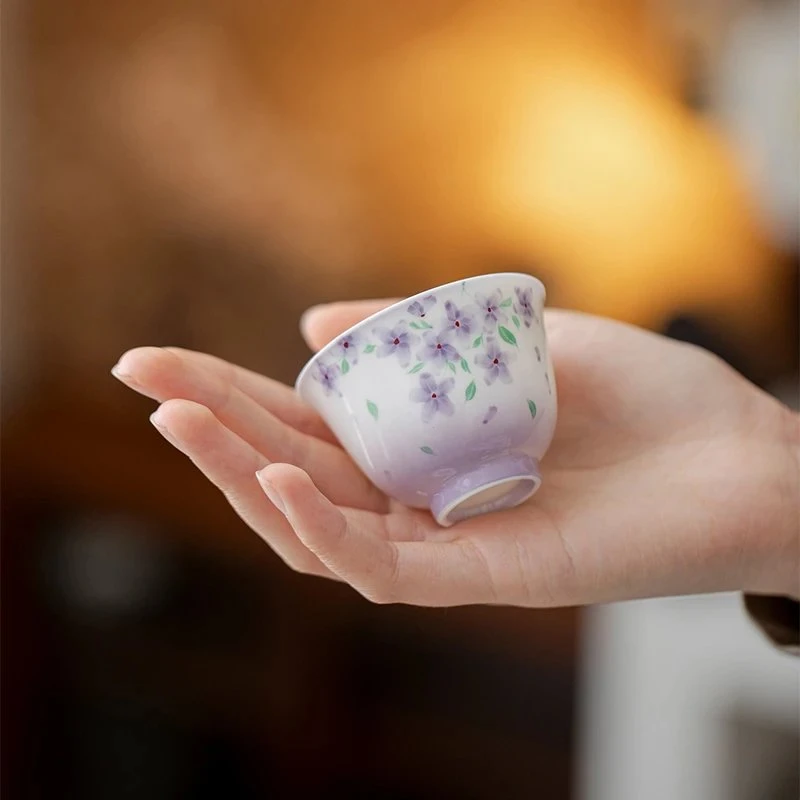 墨己渐变紫釉内绘品茗杯手绘满天星主人杯功夫喝茶单杯高颜值女士