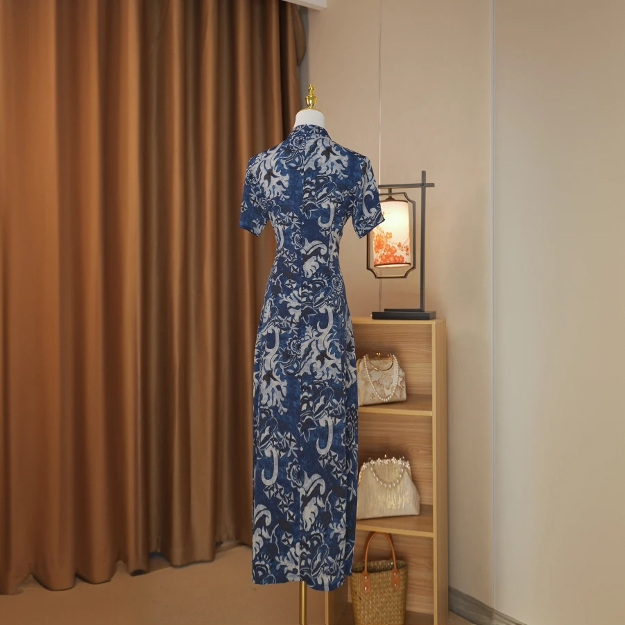 鸣雨 夏季气质优雅显瘦旗袍衣长120单层