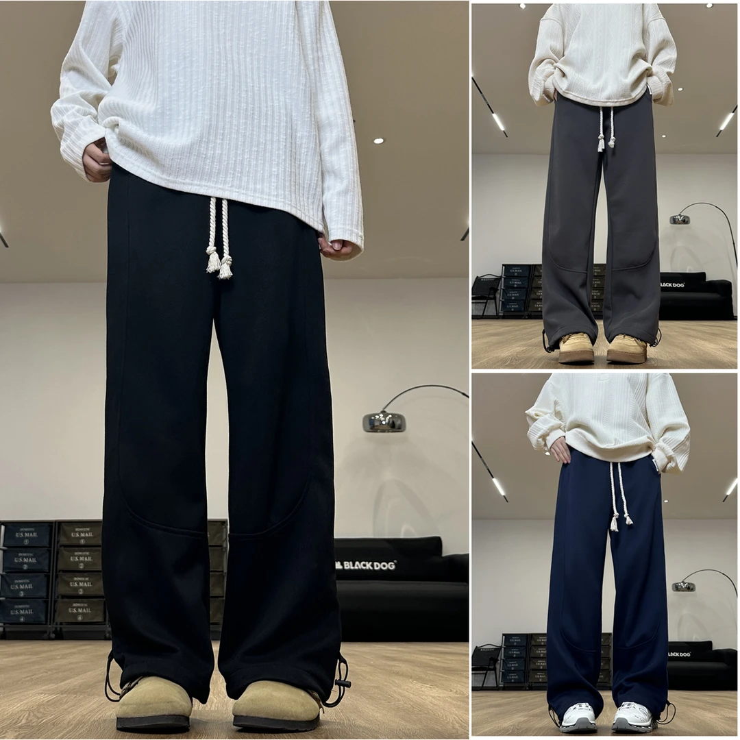 猎雀秋冬新款弧形走线直筒宽松休闲裤卫裤长裤男女可穿