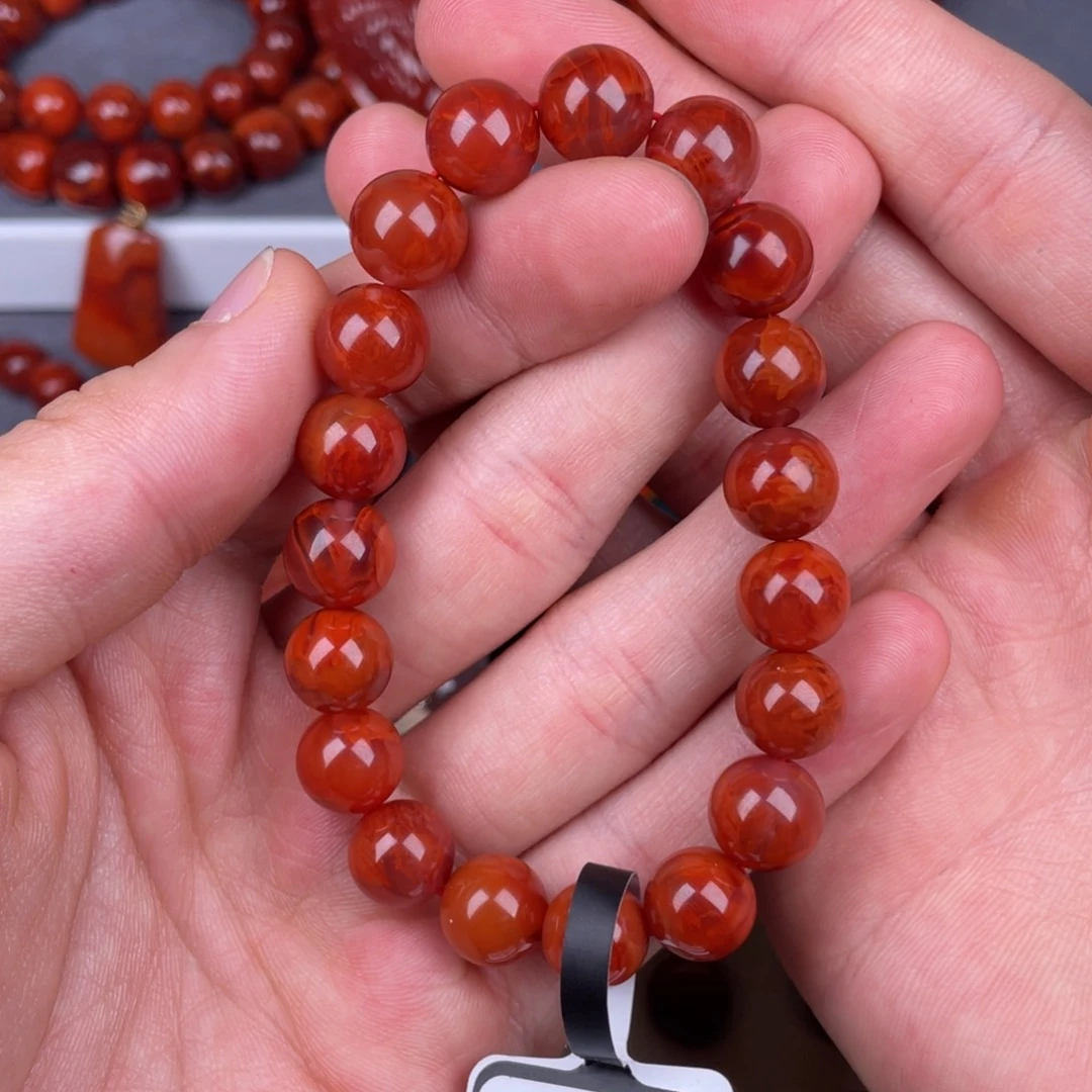 南红玛瑙未镶嵌其他10mm瓦西玫红火焰纹