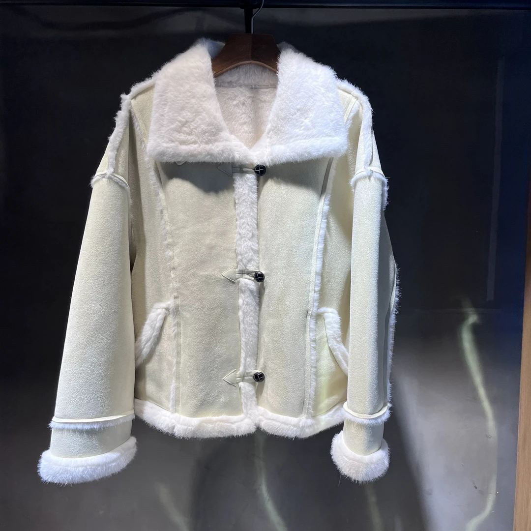 麦寻2024冬款WASMQ002宽松加厚棉衣外套女皮毛一体加绒棉服