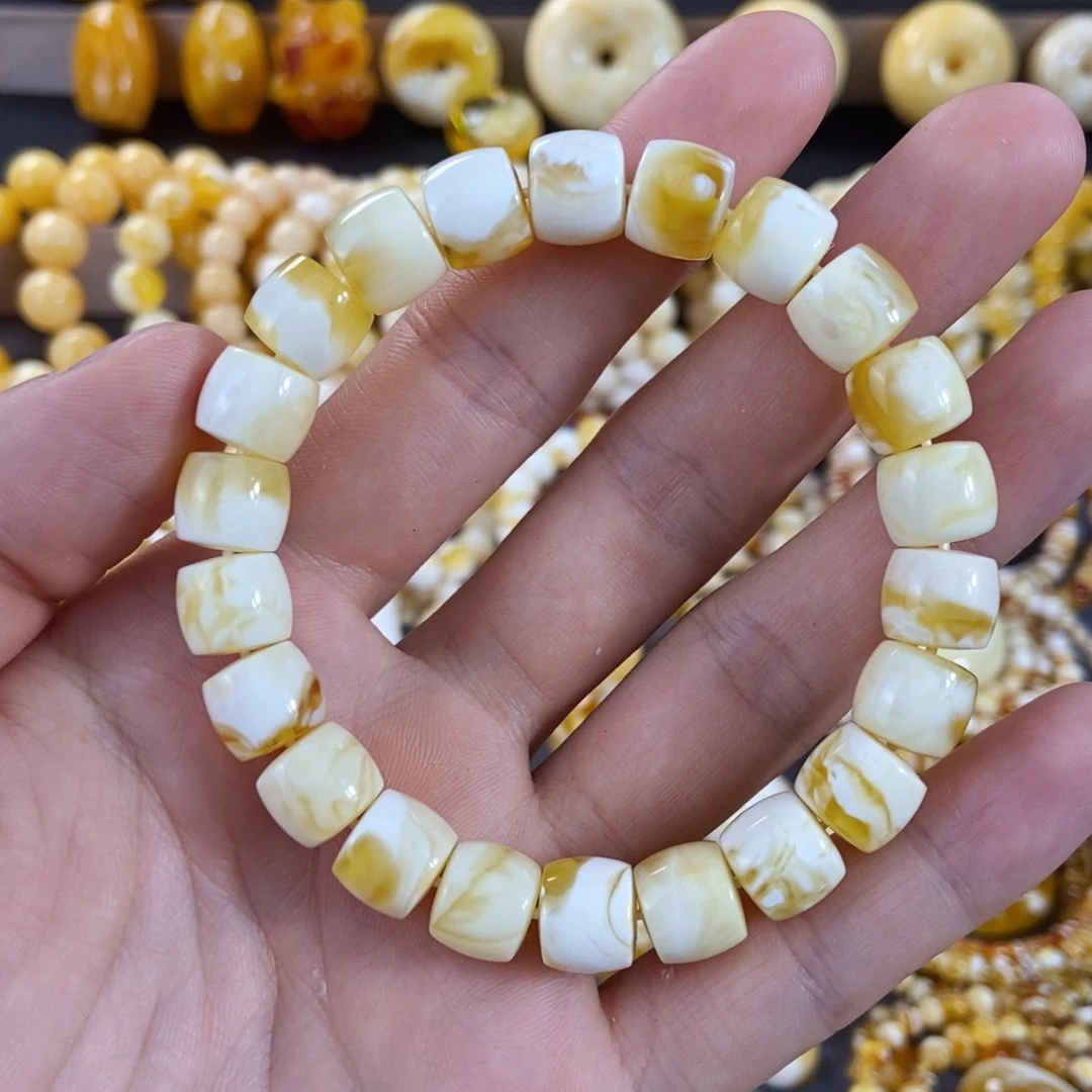琥珀手链未镶嵌10.5mm尺寸金漆白