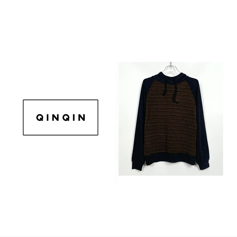 秋季新款撞色条纹女士套头帽衫休闲百搭长袖上衣女6139