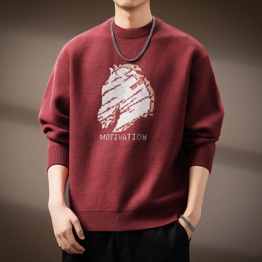 MR.MUDI/穆迪先生高端本命年马年印花毛衣男士冬季潮流休闲针织衫