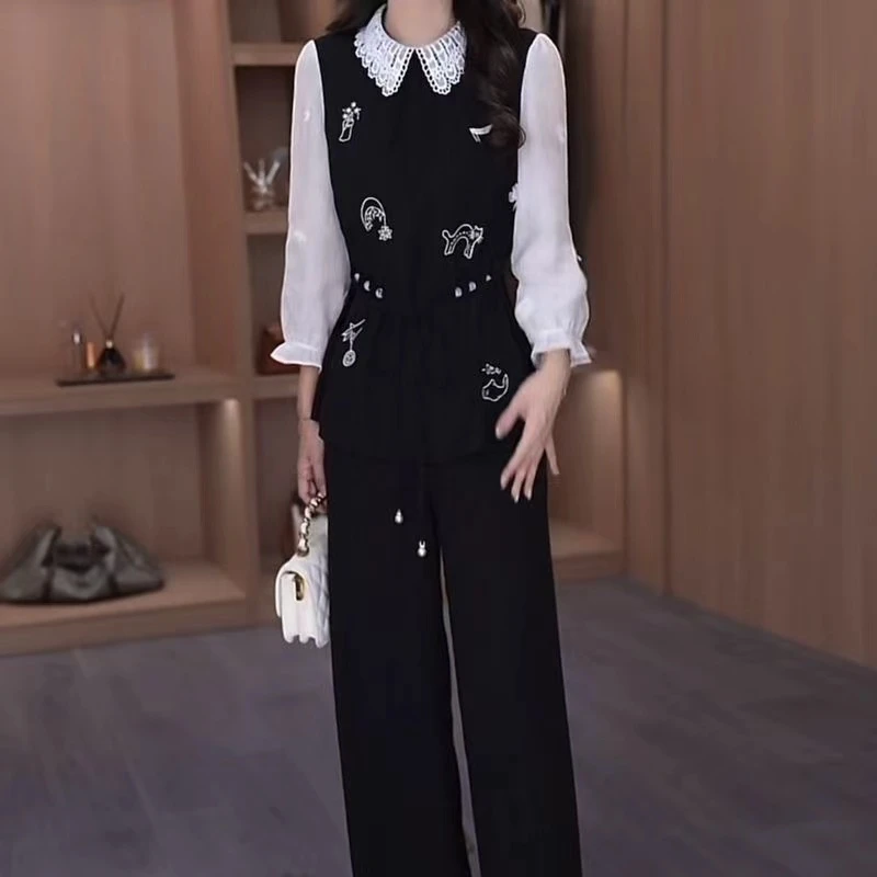 【上衣+裤子】2025秋季优雅新款气质时尚大气减龄休闲收腰两件套裤