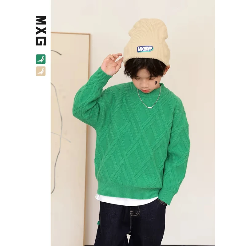 米西果童装潮男童毛衣2024新款秋冬加厚儿童针织衫中大童炸街冬装