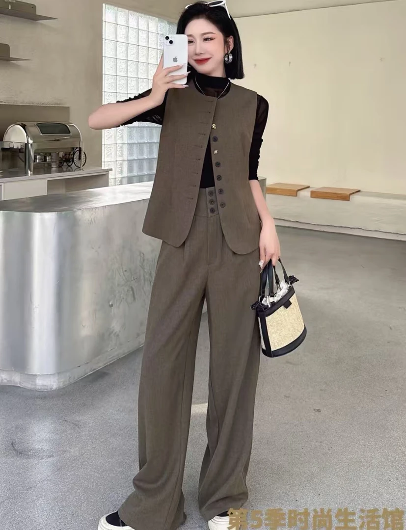 【F3550】马甲三件套阔腿裤洋气套装女时尚气质2025春装新款