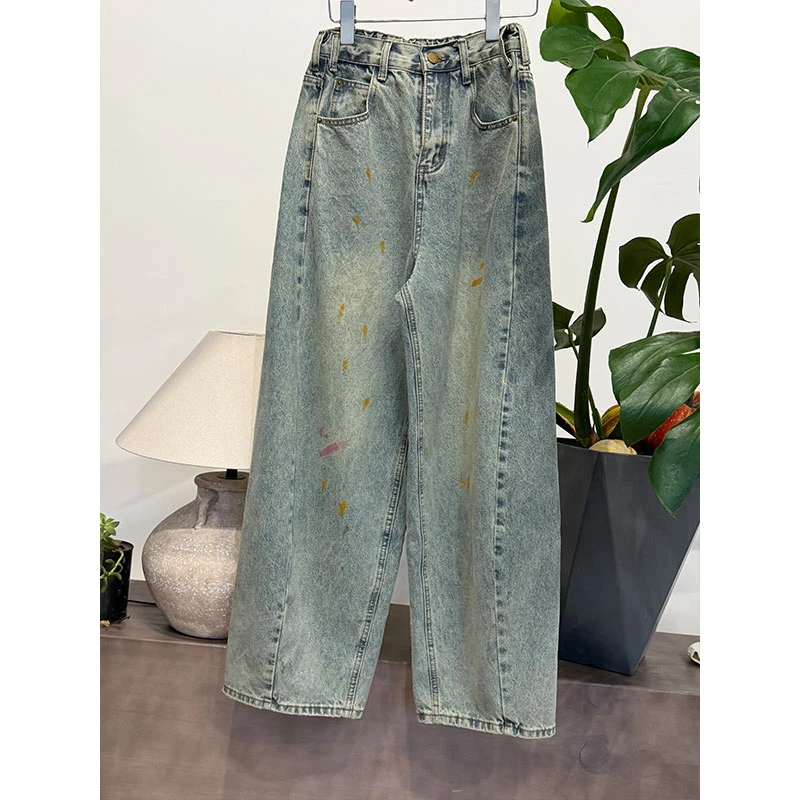 ZUOXIAOQI早春泼墨做旧牛仔裤33（裤长104-106）